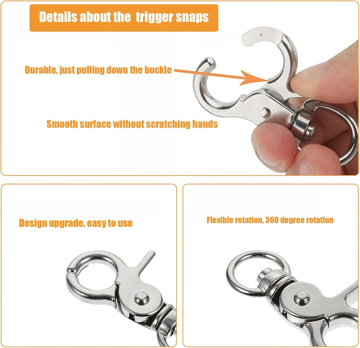 30PCS Trigger Snap Hooks 2.32'' x 0.82'' Heavy Duty Swivel Snap Hooks Metal Clasps Lanyard Clips for Pet Cage Key Chains