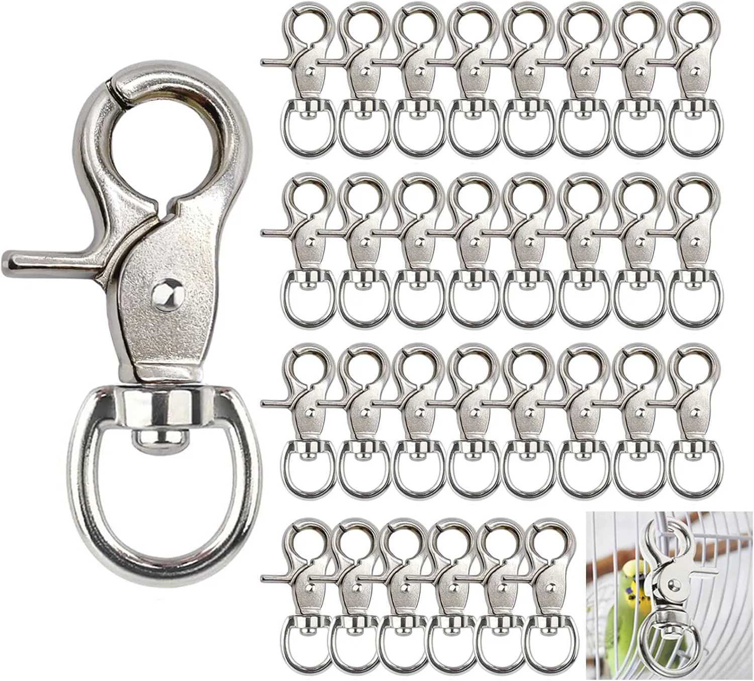 30PCS Trigger Snap Hooks 2.32'' x 0.82'' Heavy Duty Swivel Snap Hooks Metal Clasps Lanyard Clips for Pet Cage Key Chains