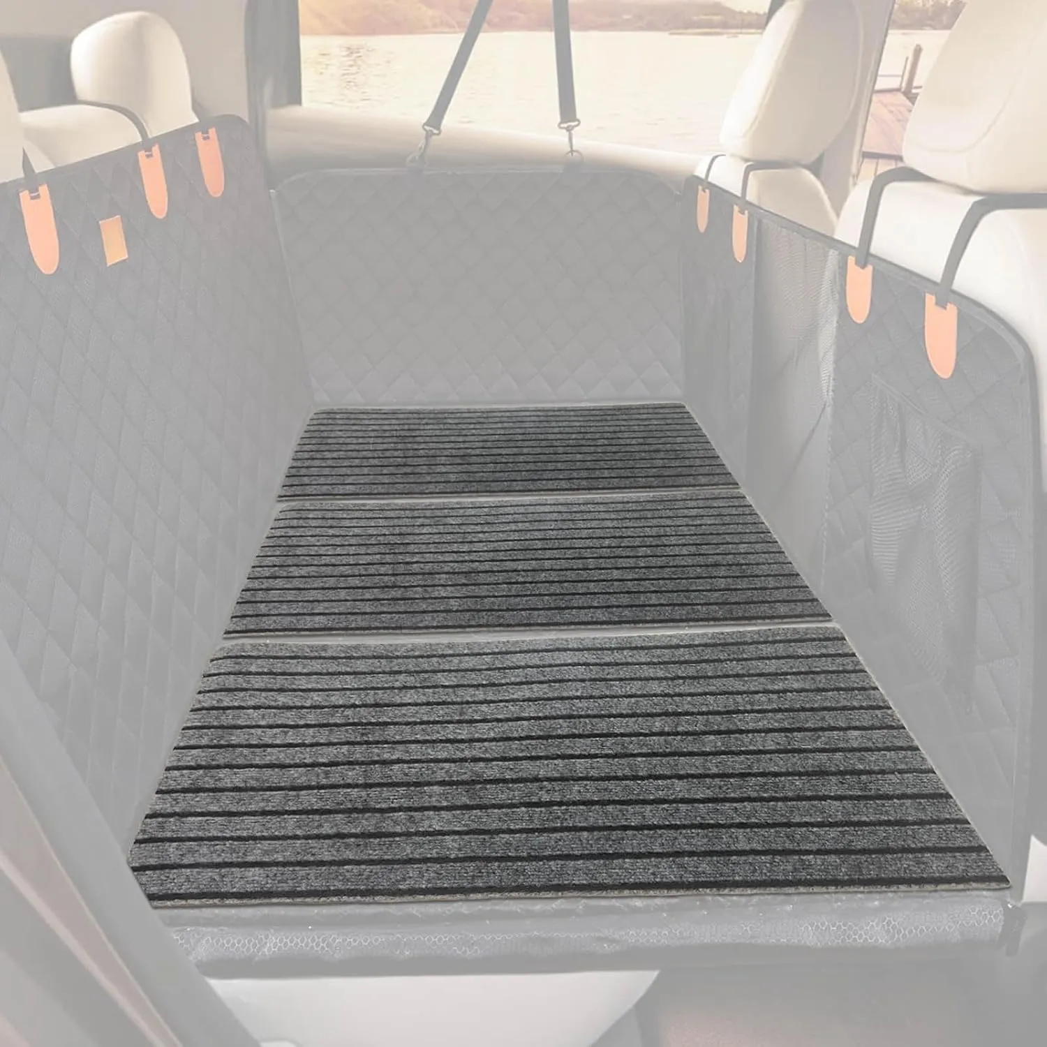 3PCS Dog Non-Slip Mat for Back Seat Extender, Waterproof Protection Mat for Dog Car Seat Cover Hard Bottom, Absorbent Mat for Dog Hammock for Car, SUV, Truck.(24" x 16") (Grey-Medium)