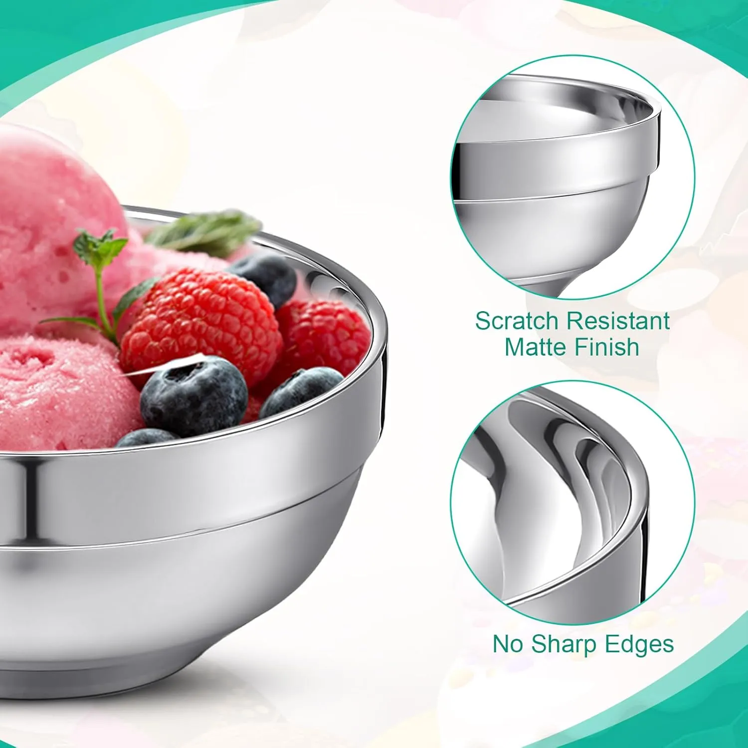 4 Pack 28 oz Stainless Steel Bowls Double Walled Insulated Ice Cream Bowls for Serving Soup Rice Cereal (Bright Style)