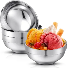 4 Pack 28 oz Stainless Steel Bowls Double Walled Insulated Ice Cream Bowls for Serving Soup Rice Cereal (Bright Style)