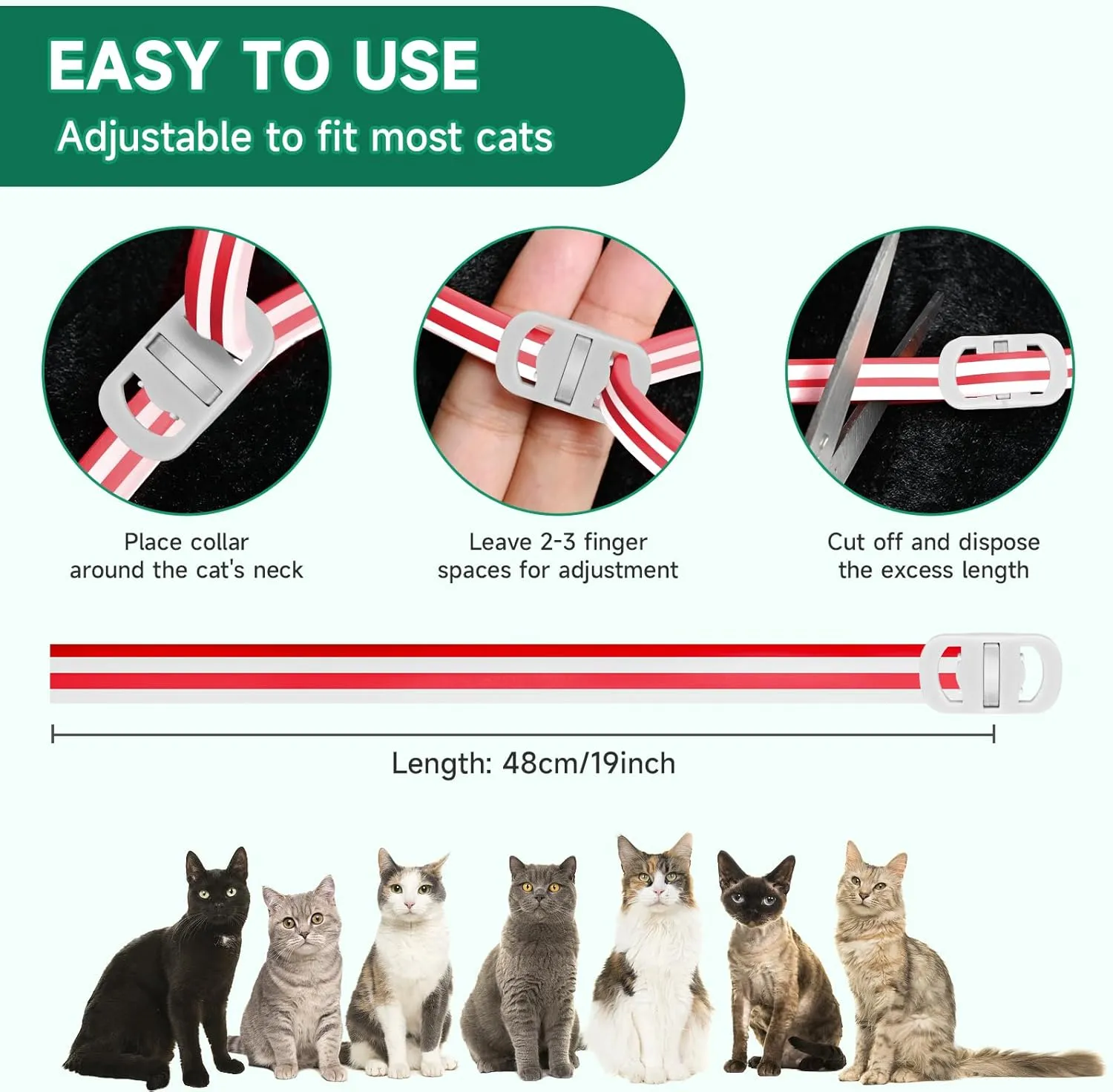 4 Pack Flea Collar for Cats, 32 Months Flea and Tick Prevention for Cats Collar, Cat Flea and Tick Treatment, Waterproof Cat Flea Collars, Adjustable Cat Flea and Tick Collar, Red & White