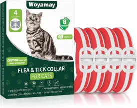 4 Pack Flea Collar for Cats, 32 Months Flea and Tick Prevention for Cats Collar, Cat Flea and Tick Treatment, Waterproof Cat Flea Collars, Adjustable Cat Flea and Tick Collar, Red & White