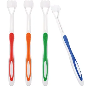 4 Pieces Three Sided Toothbrush Autism Sensory Toothbrush Bristle Travel Toothbrush for Kids Complete Teeth Gum Care Pretty Good Angle Clean Each Tooth, Soft and Gentle (Green, Blue, Yellow, Red) Green, Blue, Yellow, Red