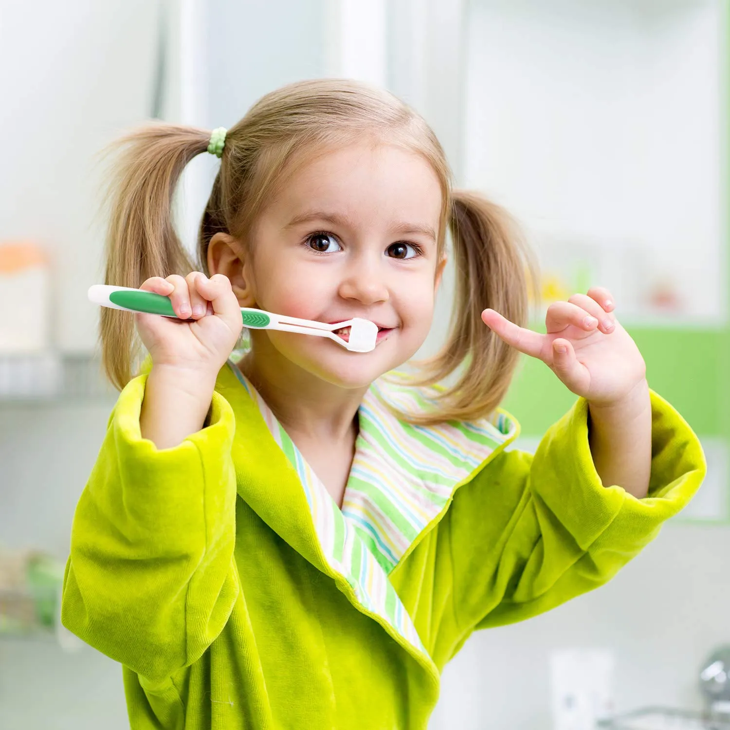 4 Pieces Three Sided Toothbrush Autism Sensory Toothbrush Bristle Travel Toothbrush for Kids Complete Teeth Gum Care Pretty Good Angle Clean Each Tooth, Soft and Gentle (Green, Blue, Yellow, Red) Green, Blue, Yellow, Red