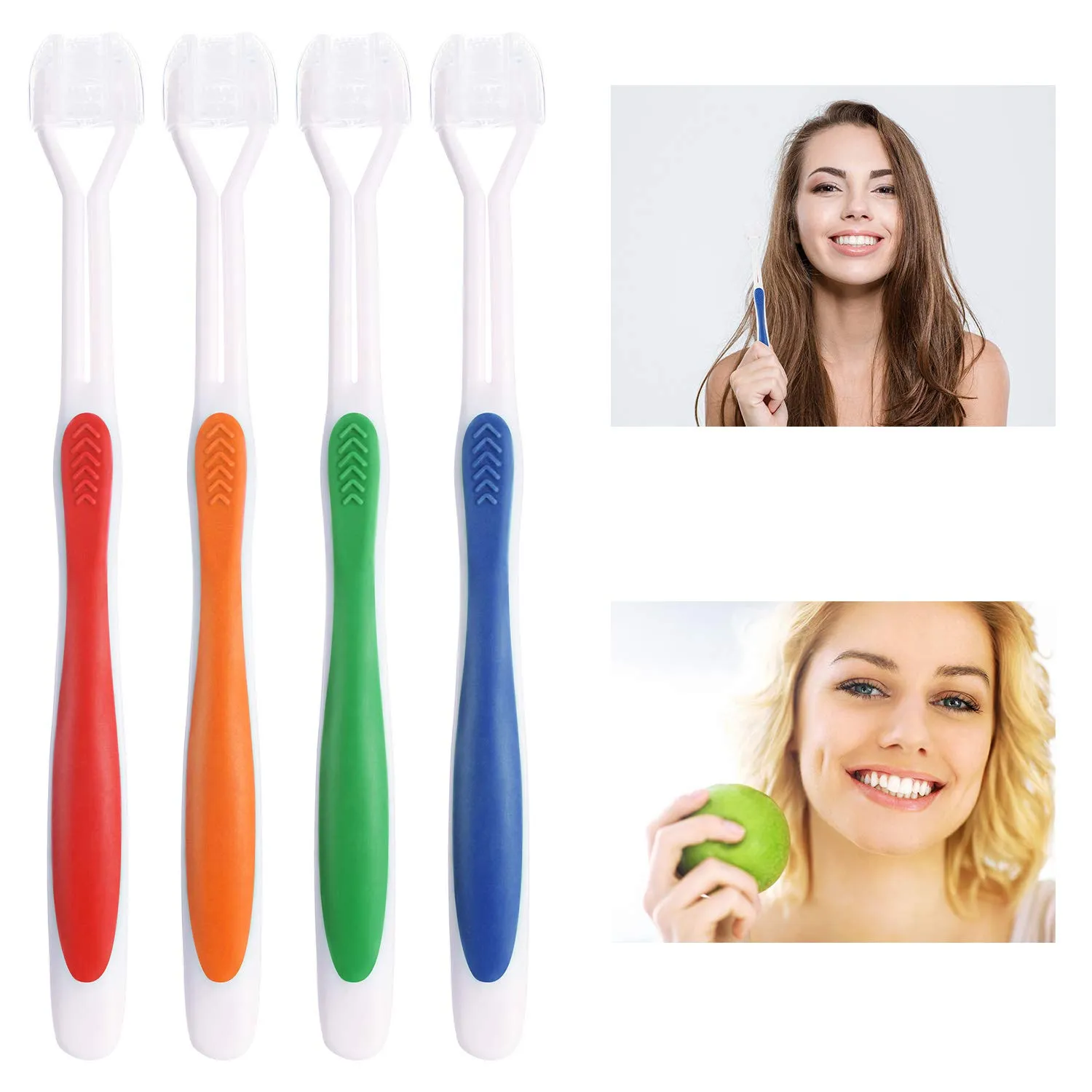 4 Pieces Three Sided Toothbrush Autism Sensory Toothbrush Bristle Travel Toothbrush for Kids Complete Teeth Gum Care Pretty Good Angle Clean Each Tooth, Soft and Gentle (Green, Blue, Yellow, Red) Green, Blue, Yellow, Red