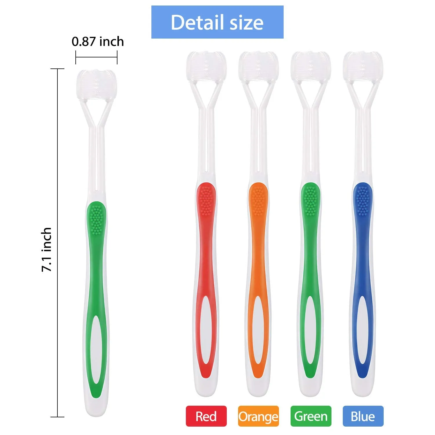 4 Pieces Three Sided Toothbrush Autism Sensory Toothbrush Bristle Travel Toothbrush for Kids Complete Teeth Gum Care Pretty Good Angle Clean Each Tooth, Soft and Gentle (Green, Blue, Yellow, Red) Green, Blue, Yellow, Red