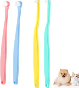 4pcs Dog & Cat Toothbrush, Round & Pointed Soft Bristle Pets Toothbrush Micro Head Kitten Teeth Cleaning Brush Dental Care for Puppy Kitty Reduce Plaque Tartar Formation & Bad Breath (Color 1)