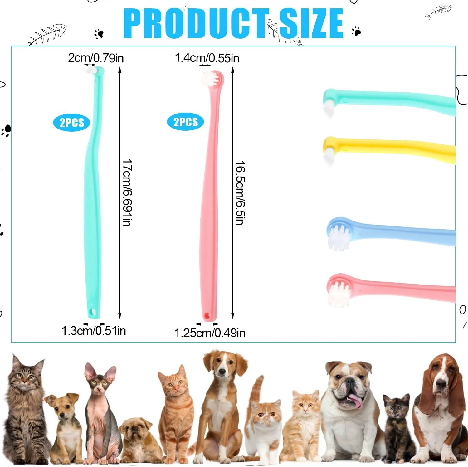 4pcs Dog & Cat Toothbrush, Round & Pointed Soft Bristle Pets Toothbrush Micro Head Kitten Teeth Cleaning Brush Dental Care for Puppy Kitty Reduce Plaque Tartar Formation & Bad Breath (Color 1)