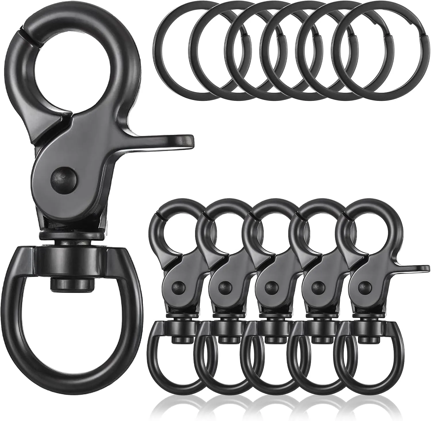 6 Pcs Black Swivel Snap Hooks, 60mm Zinc Alloy Trigger Carabiner, Heavy Duty Swivel Eye Snaps Door Lock Pets Cage Clip Flag Clips for Marine Sports Luggages Pets Swings Keychains