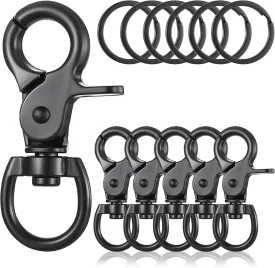 6 Pcs Black Swivel Snap Hooks, 60mm Zinc Alloy Trigger Carabiner, Heavy Duty Swivel Eye Snaps Door Lock Pets Cage Clip Flag Clips for Marine Sports Luggages Pets Swings Keychains