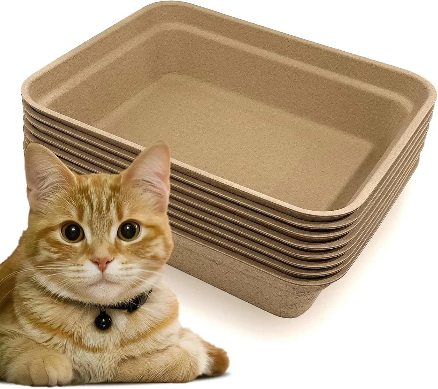 8 Pack Disposable Cat Litter Box, 17 x 13.2 x 4 Inch Large Kitty Litter Box Pans Paper Cat Litter Tray for Hamster, Guinea Pig, Rabbit, Portable