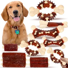 8 Pack Dog Toys for Aggressive Chewers Indestructible Bacon Flavor Beef Flavor Dog Chew Toys Durable Teething Nylon Bones playthings for Large Medium Small Breed Pets