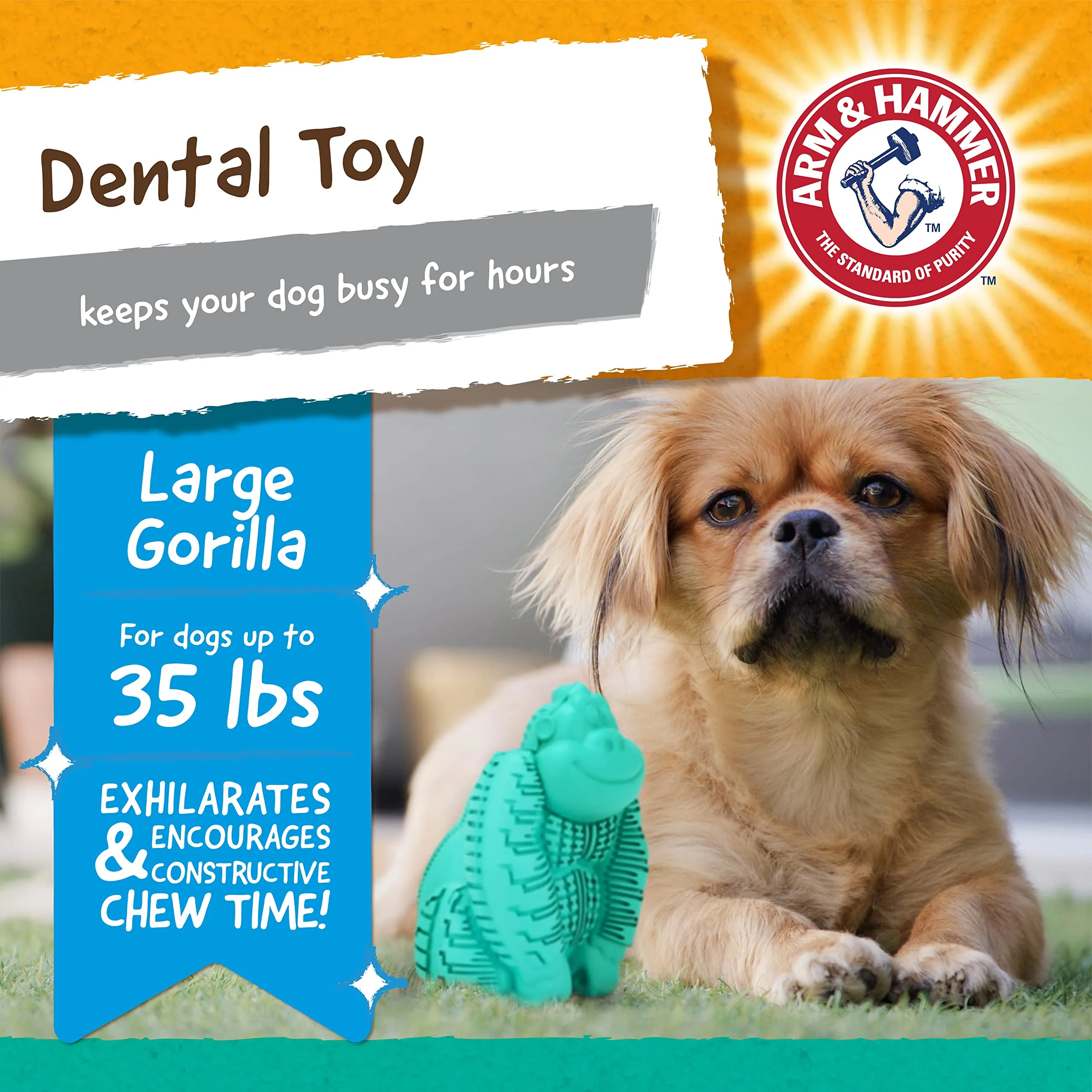 Arm & Hammer for Pets Super Treadz Gorilla Dental Chew Toy for Dogs - Dog Dental Chew Toys Reduce Plaque & Tartar Buildup Without Brushing - Safe for Dogs up to 35 Lbs Large - 1 Pack