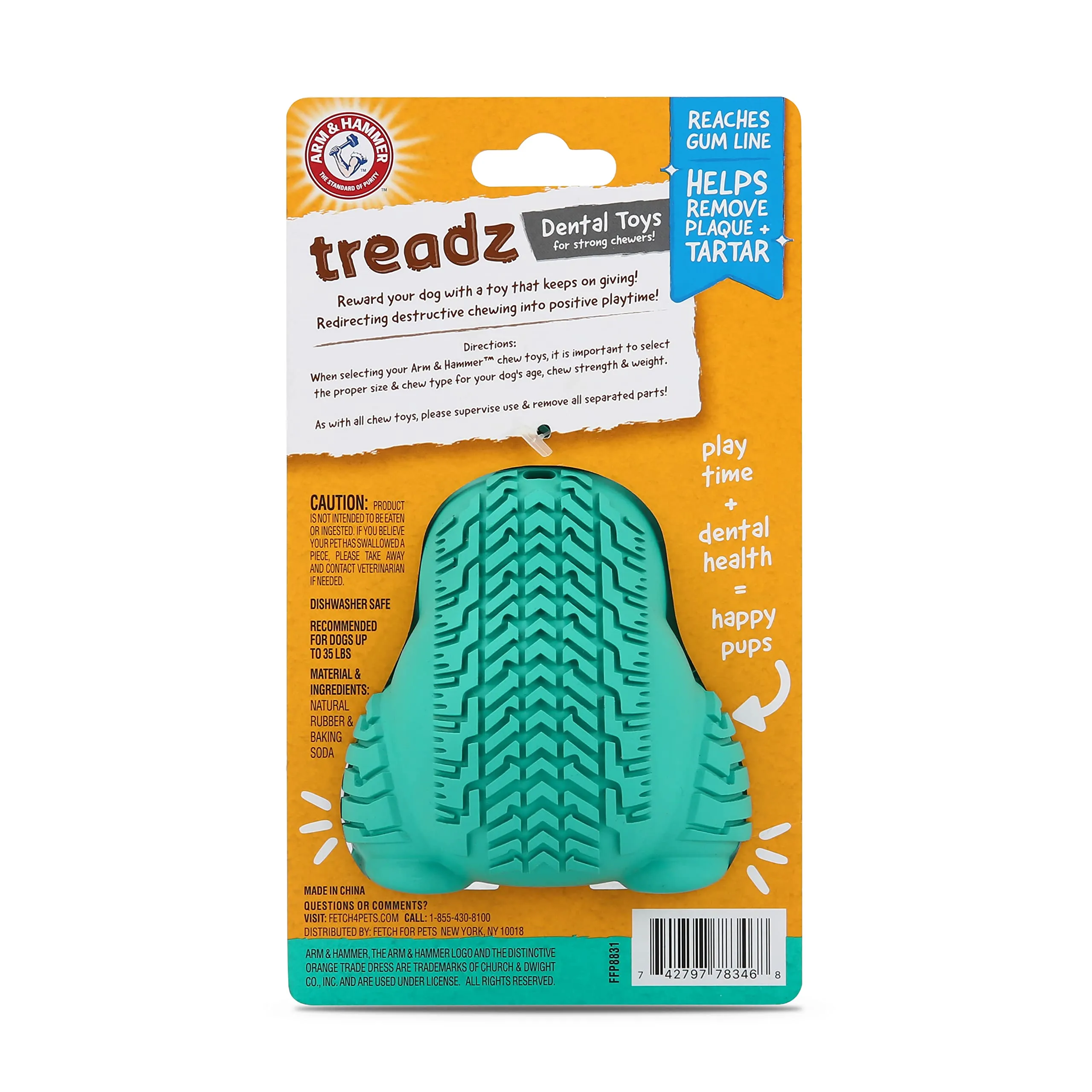 Arm & Hammer for Pets Super Treadz Gorilla Dental Chew Toy for Dogs - Dog Dental Chew Toys Reduce Plaque & Tartar Buildup Without Brushing - Safe for Dogs up to 35 Lbs Large - 1 Pack