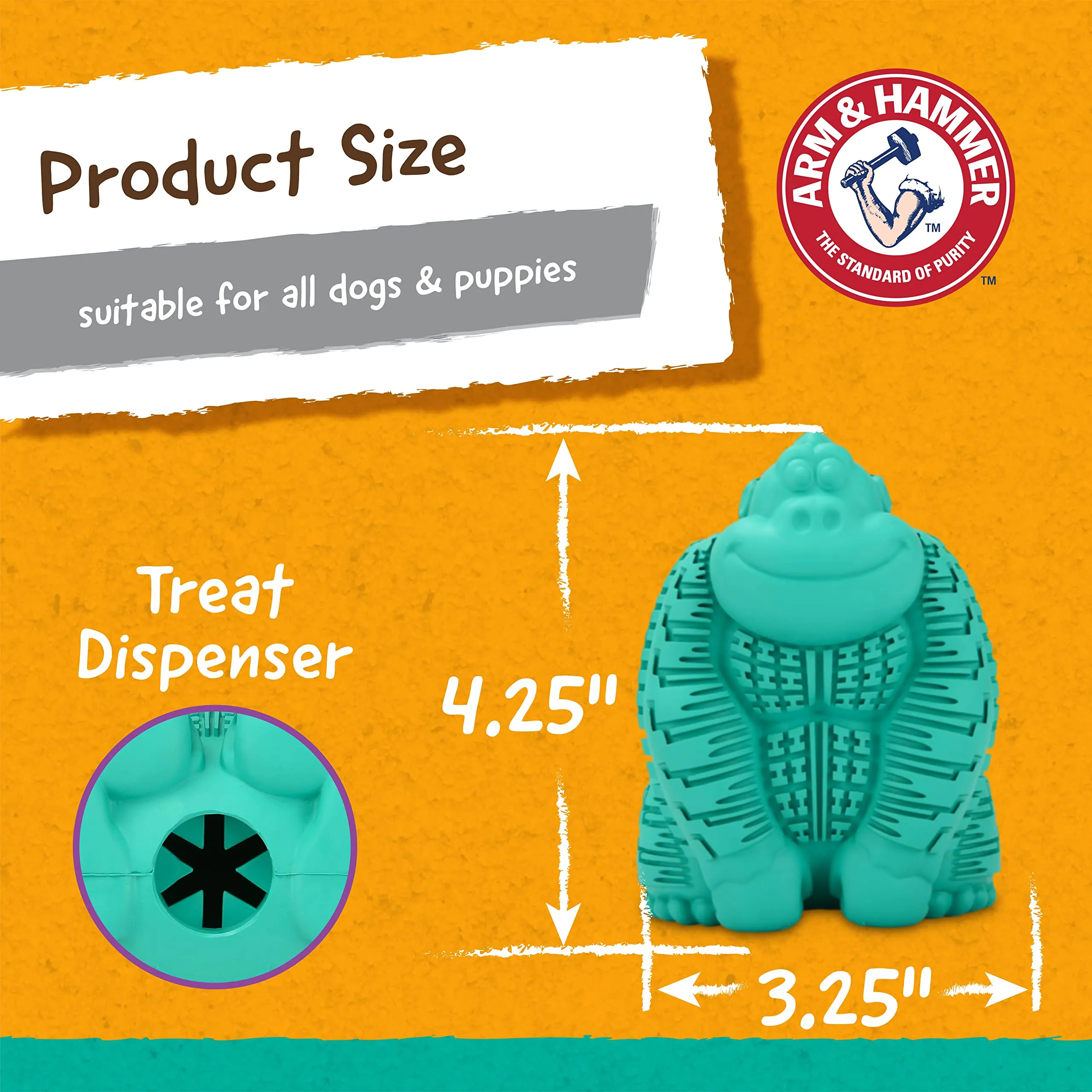 Arm & Hammer for Pets Super Treadz Gorilla Dental Chew Toy for Dogs - Dog Dental Chew Toys Reduce Plaque & Tartar Buildup Without Brushing - Safe for Dogs up to 35 Lbs Large - 1 Pack