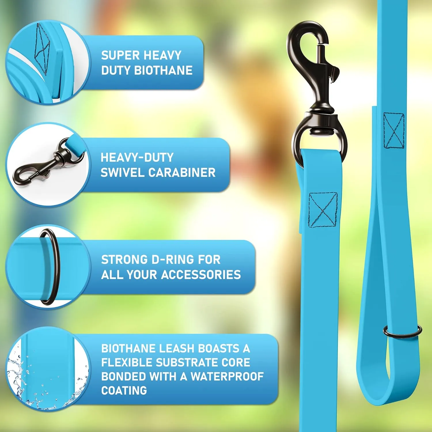 Biothane Dog Leash - Extra Heavy Duty, Waterproof for Large, Medium, Small Dogs - 6 Ft Lead with Brass Carabiner (Sky Blue)