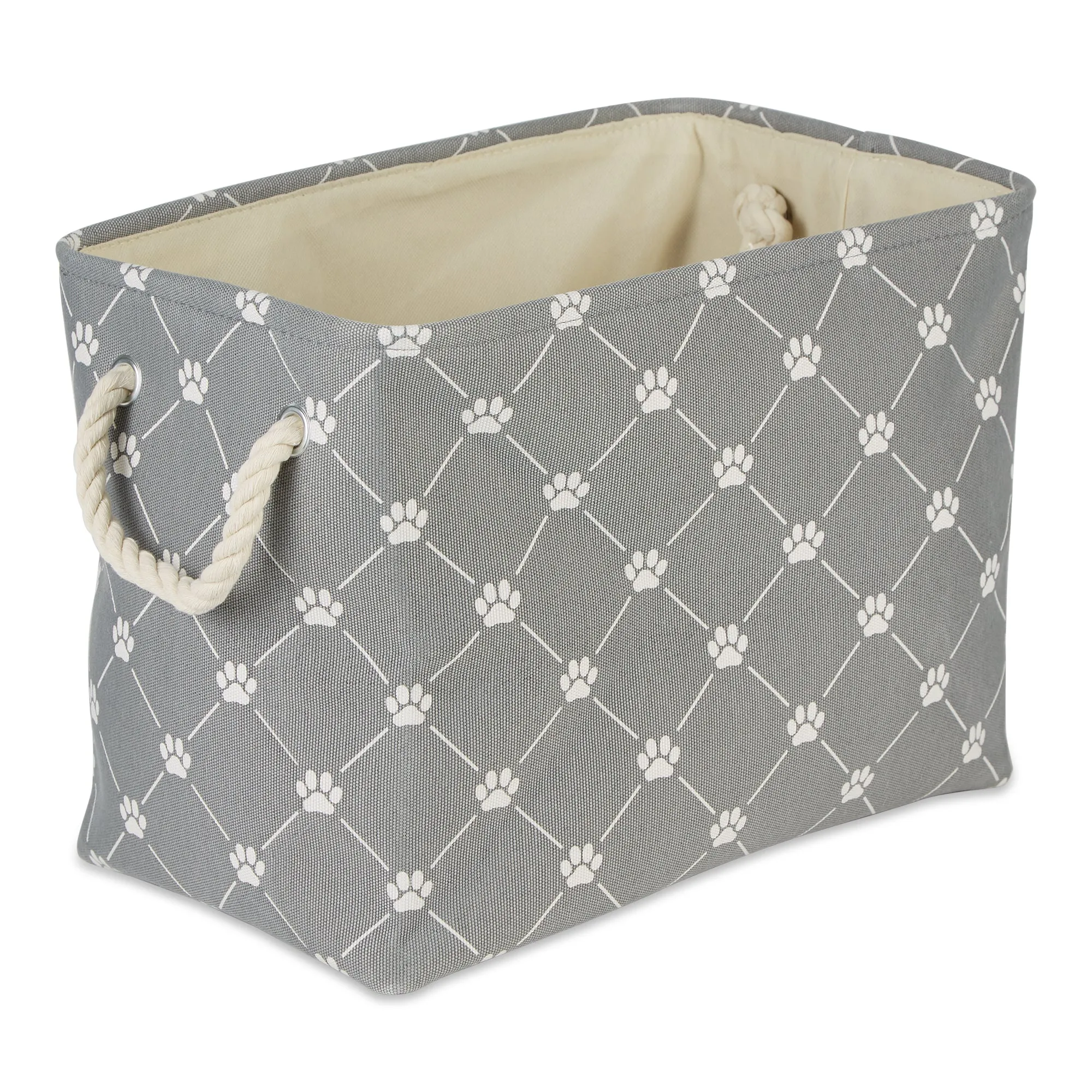 Bone Dry Collapsible Pet Storage Bin, Trellis Paw Print, Gray, Large - 17.5x12x15"