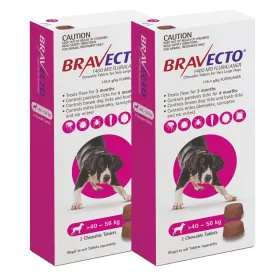 Bravecto 3-Month Chews for Very Large Dogs 40-56kg (Pink) - 2 x 2 Chew Value Bundle