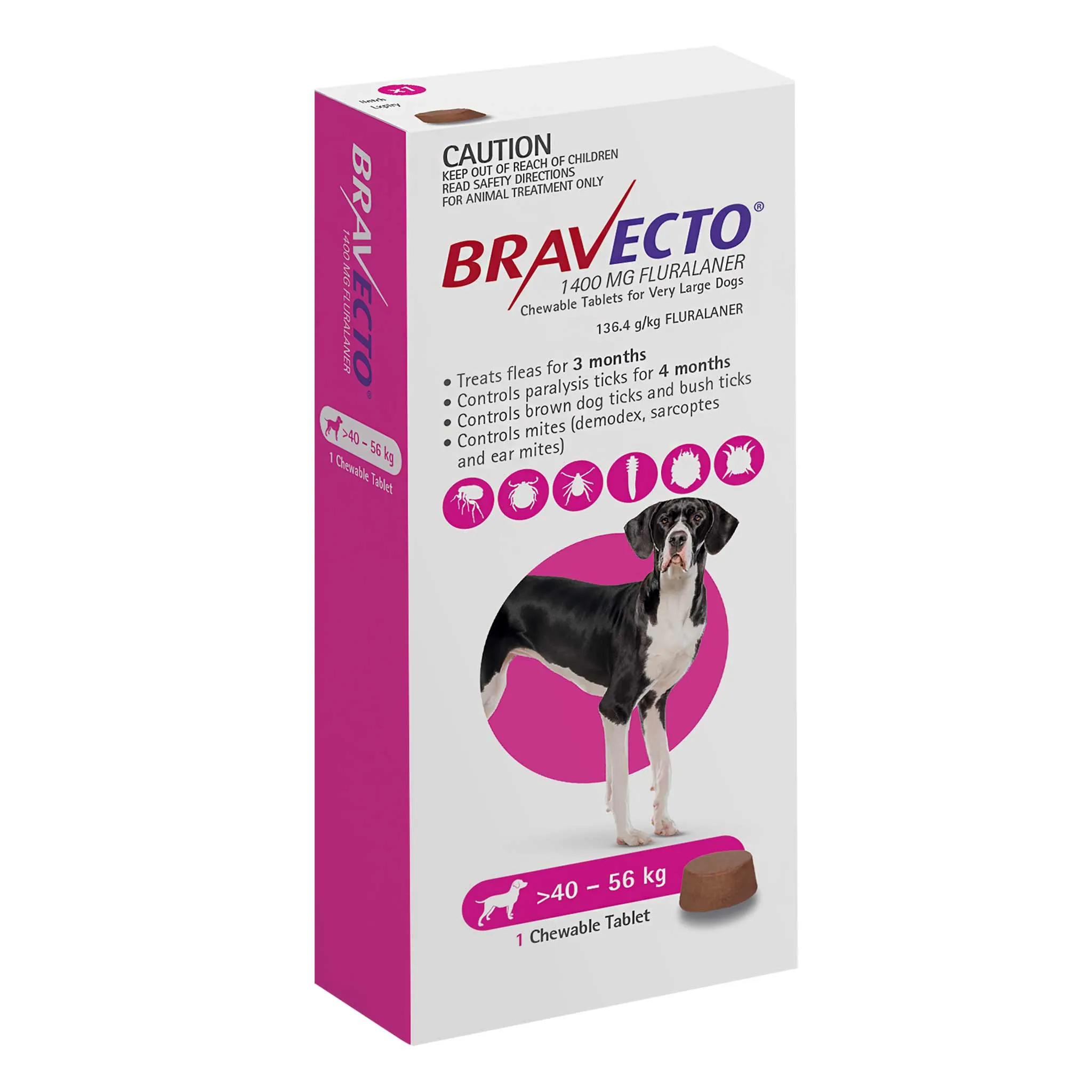 Bravecto 3-Month Chews for Very Large Dogs 40-56kg (Pink)
