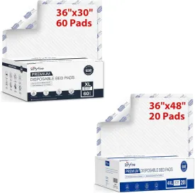 Bundle Total 80 Pads,Tear Resistant Disposable Bed Pads 30"x 36"(60 Count),Extra Large Disposable Bed Pads 36"x 48"(20 Count),10X Super Absorbency Heavy Duty Puppy Training Pads