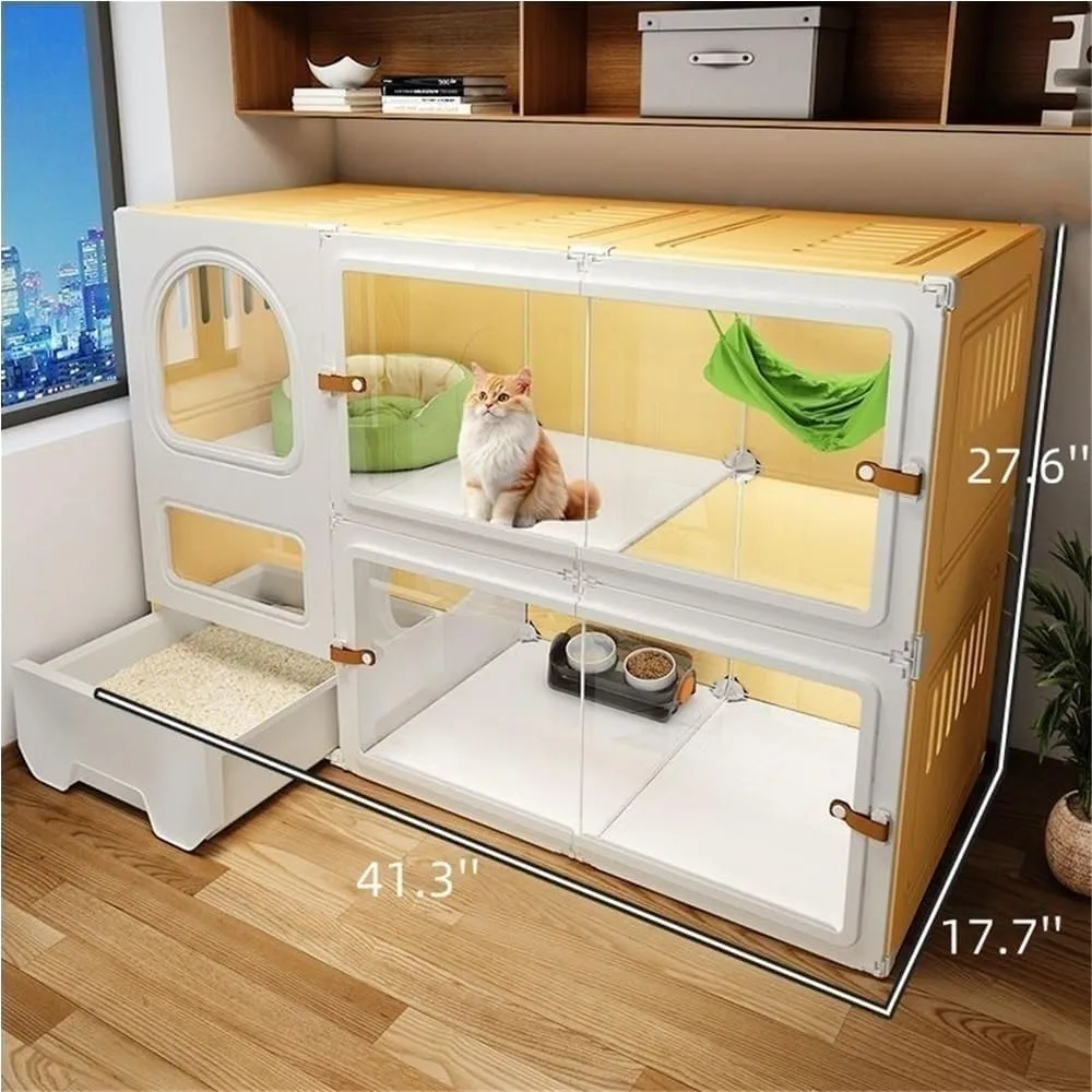 Cat cage, Home Indoor cat cage, cat Villa, Two-Layer Three-Layer cat House, Luxury pet cat cage, cat House, cat Box, cat cage with Litter Box, Plastic cat House(105 * 45 * 70cm)