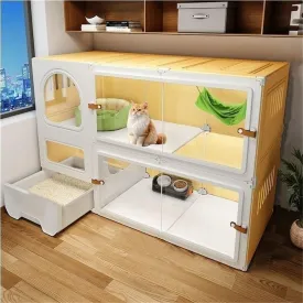 Cat cage, Home Indoor cat cage, cat Villa, Two-Layer Three-Layer cat House, Luxury pet cat cage, cat House, cat Box, cat cage with Litter Box, Plastic cat House(105 * 45 * 70cm)