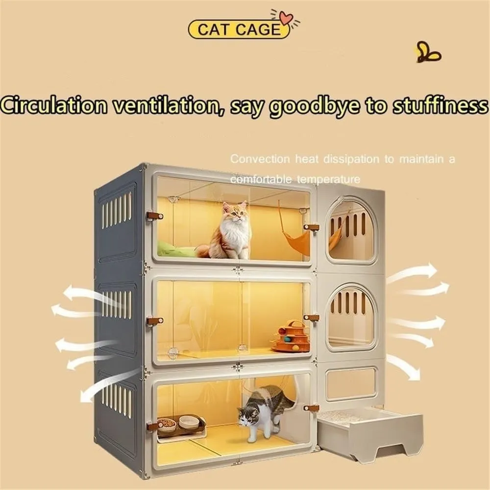 Cat cage, Home Indoor cat cage, cat Villa, Two-Layer Three-Layer cat House, Luxury pet cat cage, cat House, cat Box, cat cage with Litter Box, Plastic cat House(105 * 45 * 70cm)