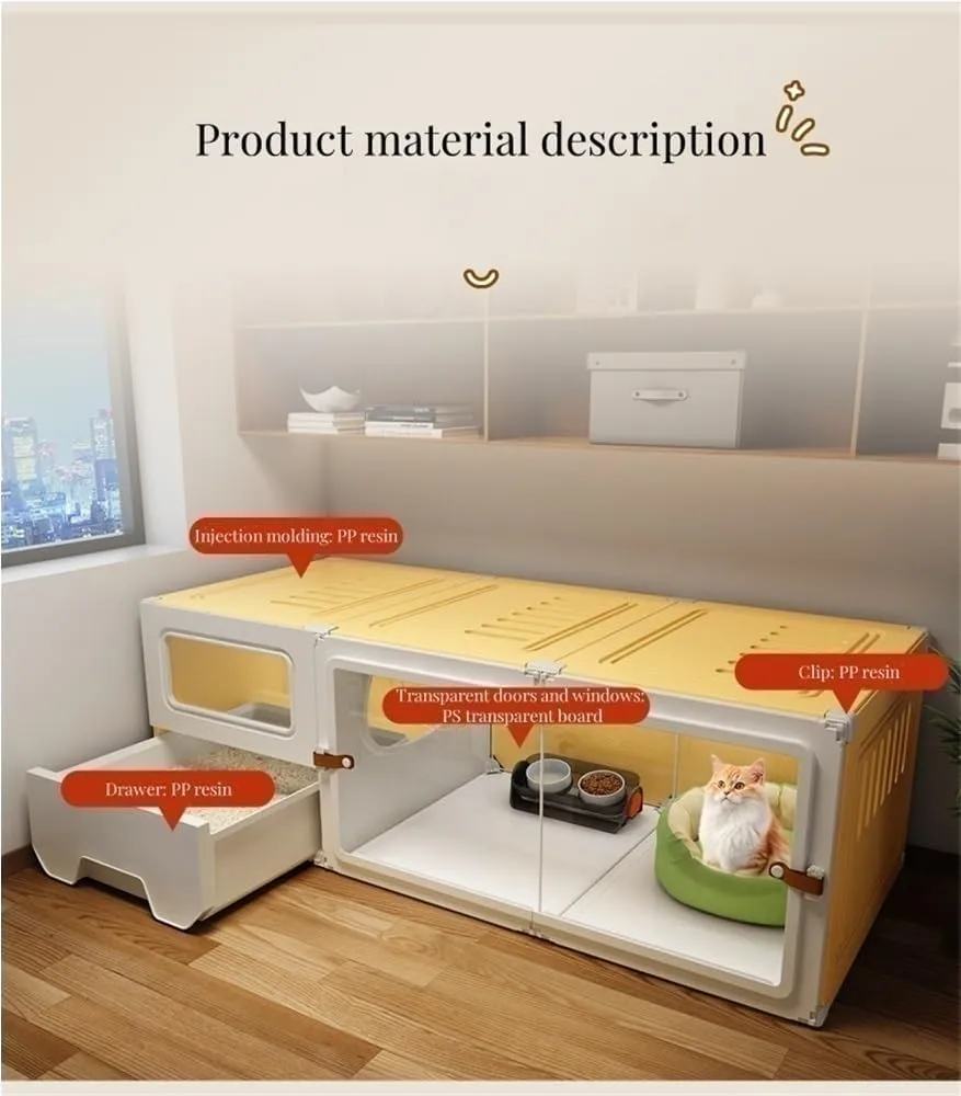 Cat cage, Home Indoor cat cage, cat Villa, Two-Layer Three-Layer cat House, Luxury pet cat cage, cat House, cat Box, cat cage with Litter Box, Plastic cat House(105 * 45 * 70cm)