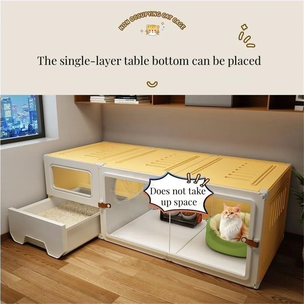 Cat cage, Home Indoor cat cage, cat Villa, Two-Layer Three-Layer cat House, Luxury pet cat cage, cat House, cat Box, cat cage with Litter Box, Plastic cat House(105 * 45 * 70cm)