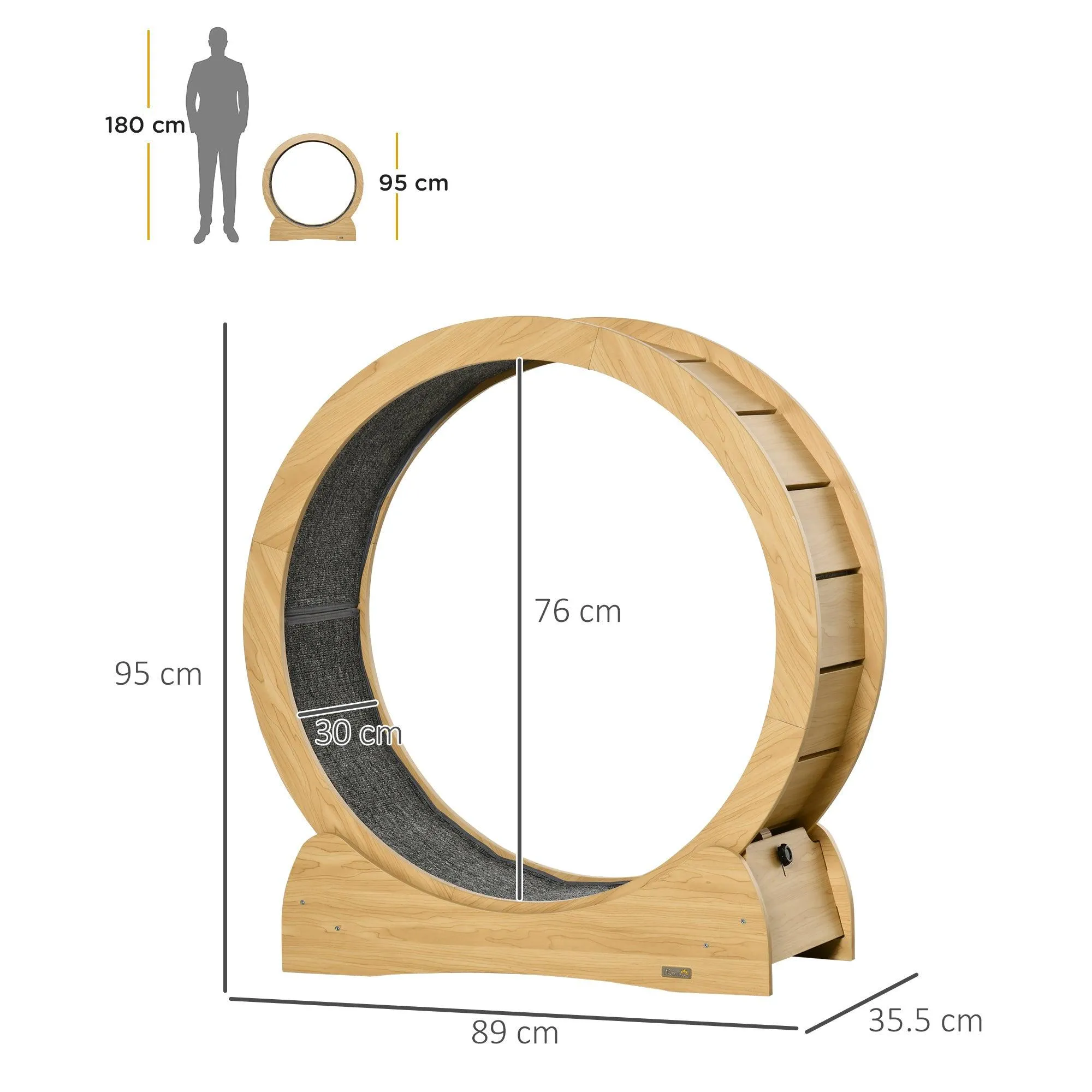 Cat Treadmill, Running Wheel for Exercise, 95cm - Natural Wood Finish
