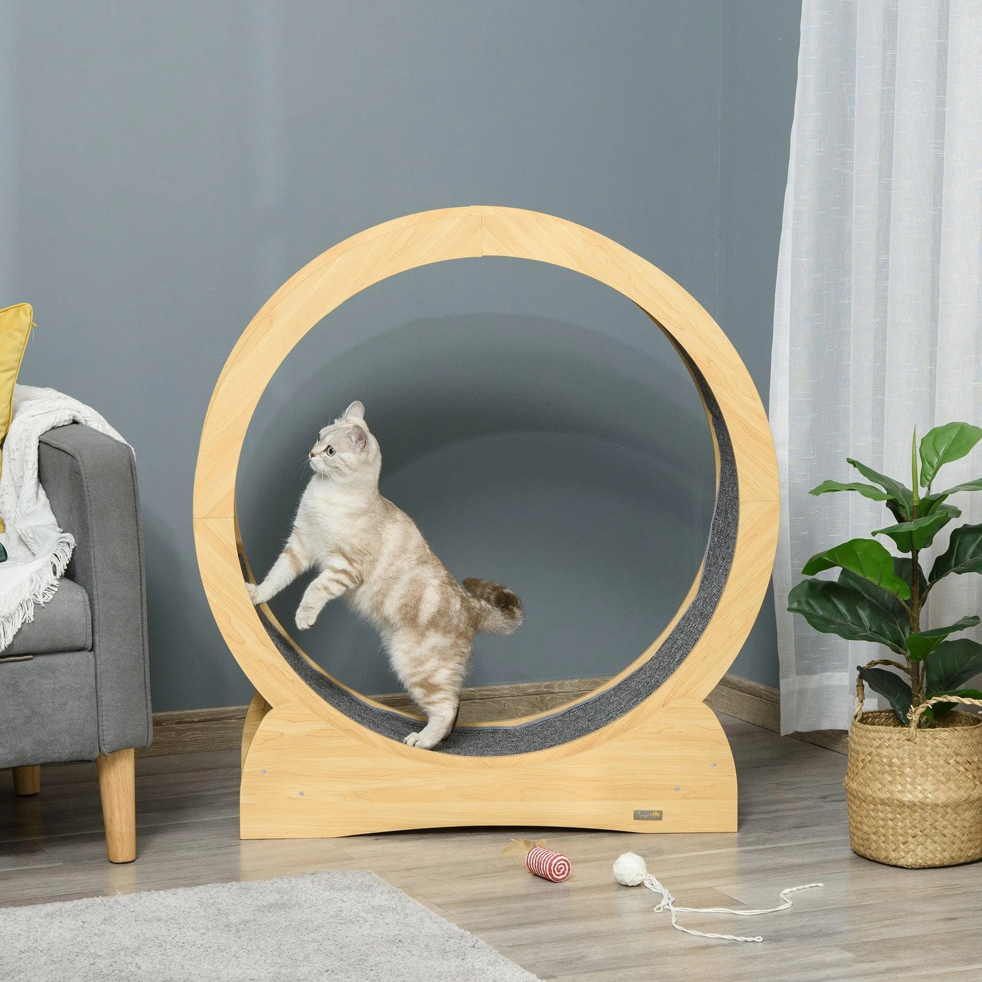 Cat Treadmill, Running Wheel for Exercise, 95cm - Natural Wood Finish