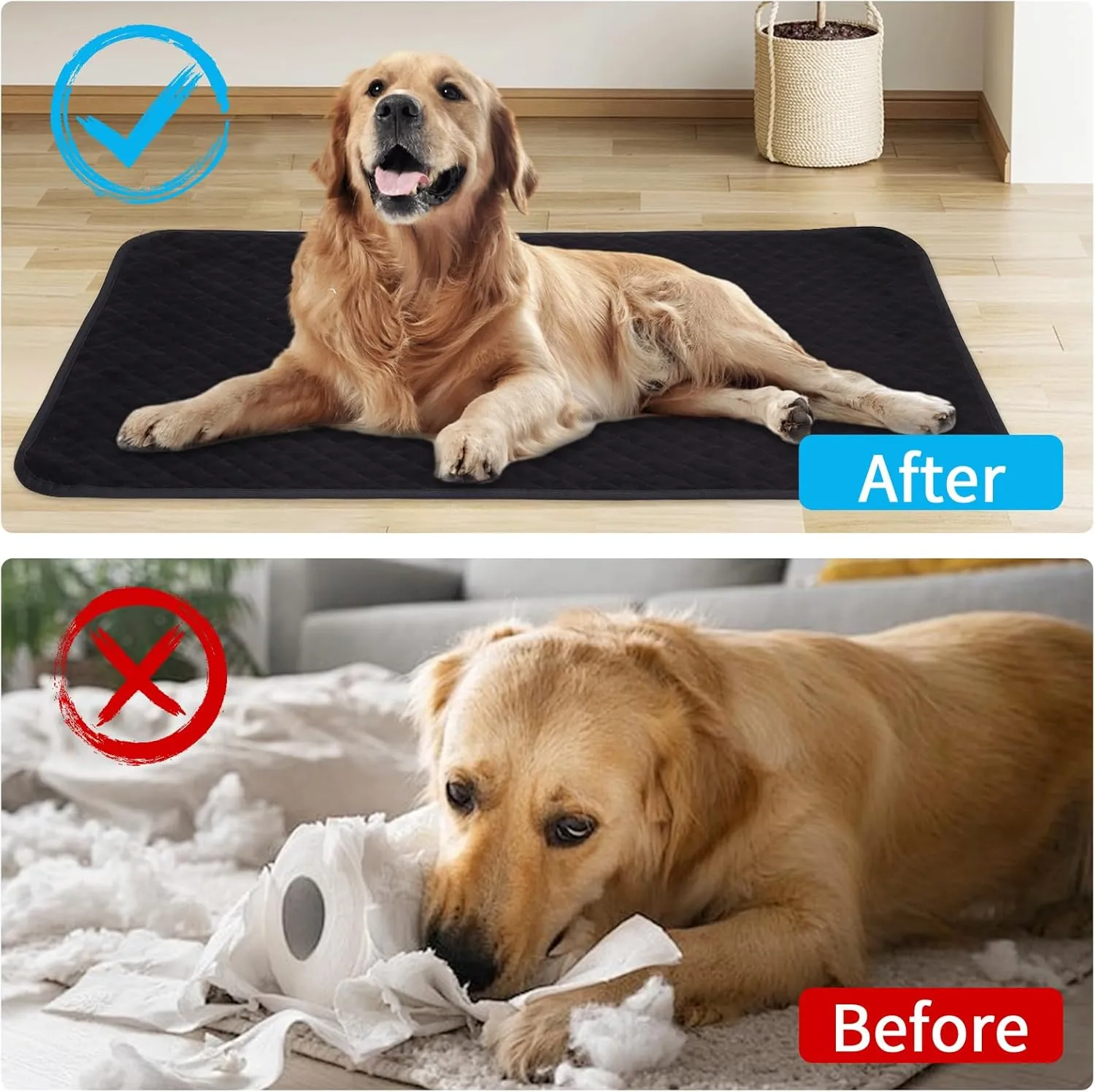 Chew Proof Dog Crate Bed Pad, Enhanced Quilted Indestructible Dog Kennel Pad for Aggressive Chewers, Washable Dogs Mat for Crate, Water Resistant Kennel Pads for Teething Puppy (Black, 35"x23")
