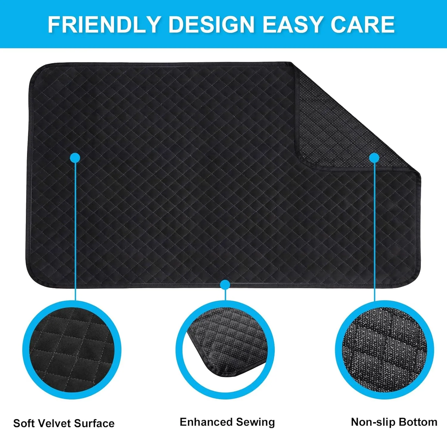 Chew Proof Dog Crate Bed Pad, Enhanced Quilted Indestructible Dog Kennel Pad for Aggressive Chewers, Washable Dogs Mat for Crate, Water Resistant Kennel Pads for Teething Puppy (Black, 35"x23")