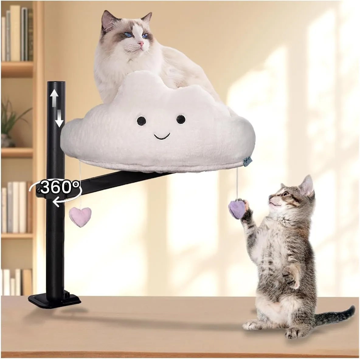 Cloud Cat Desk Bed, Desk nest Bed Mount with 360 Rotation & Adjustable Height, Soft and Thick Cat Nest, Up to 50 lbs, Ideal for Indoor Kitten Furniture