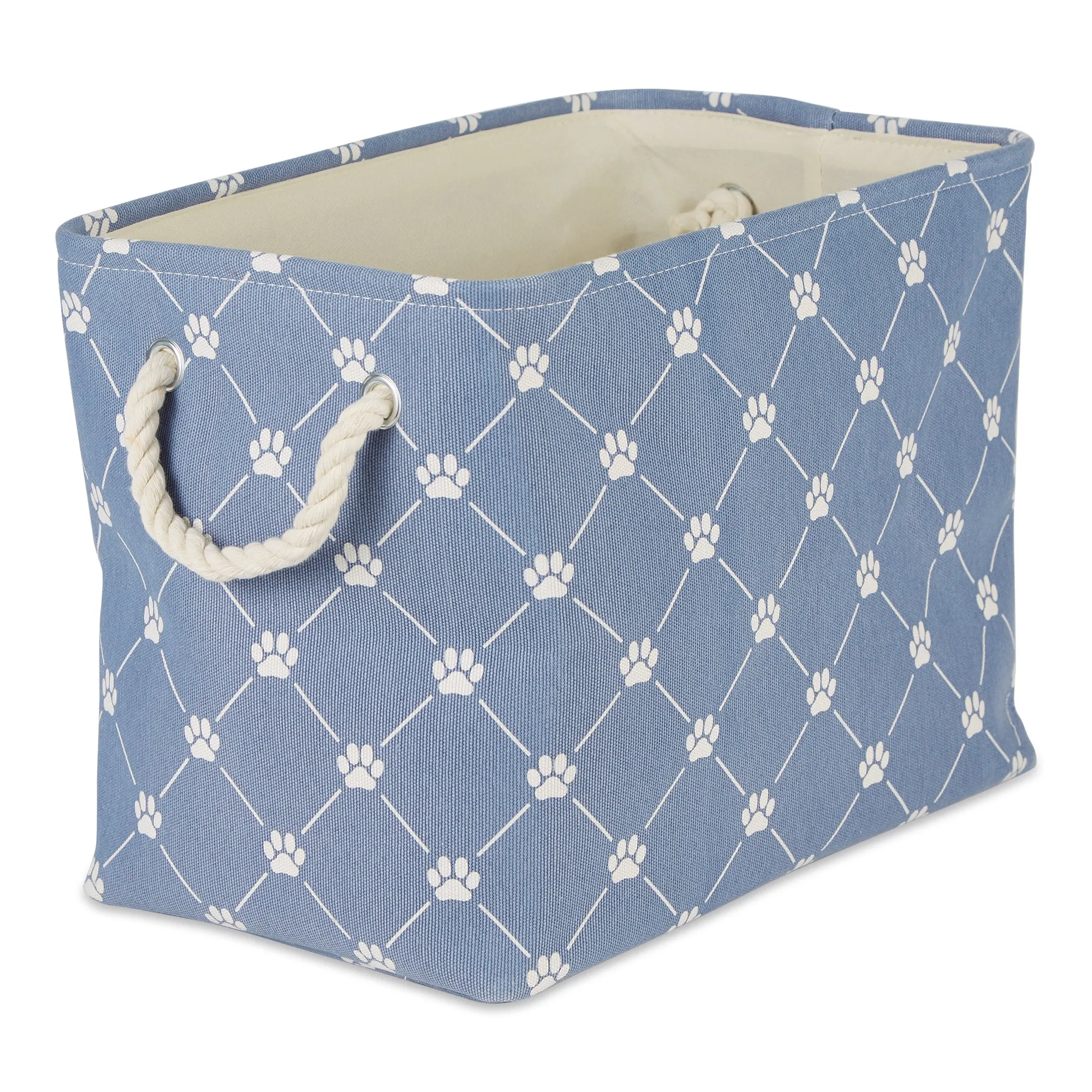 Collapsible Pet Storage Bin, Trellis Paw Print, Stonewash Blue, Small - 14x8x9"