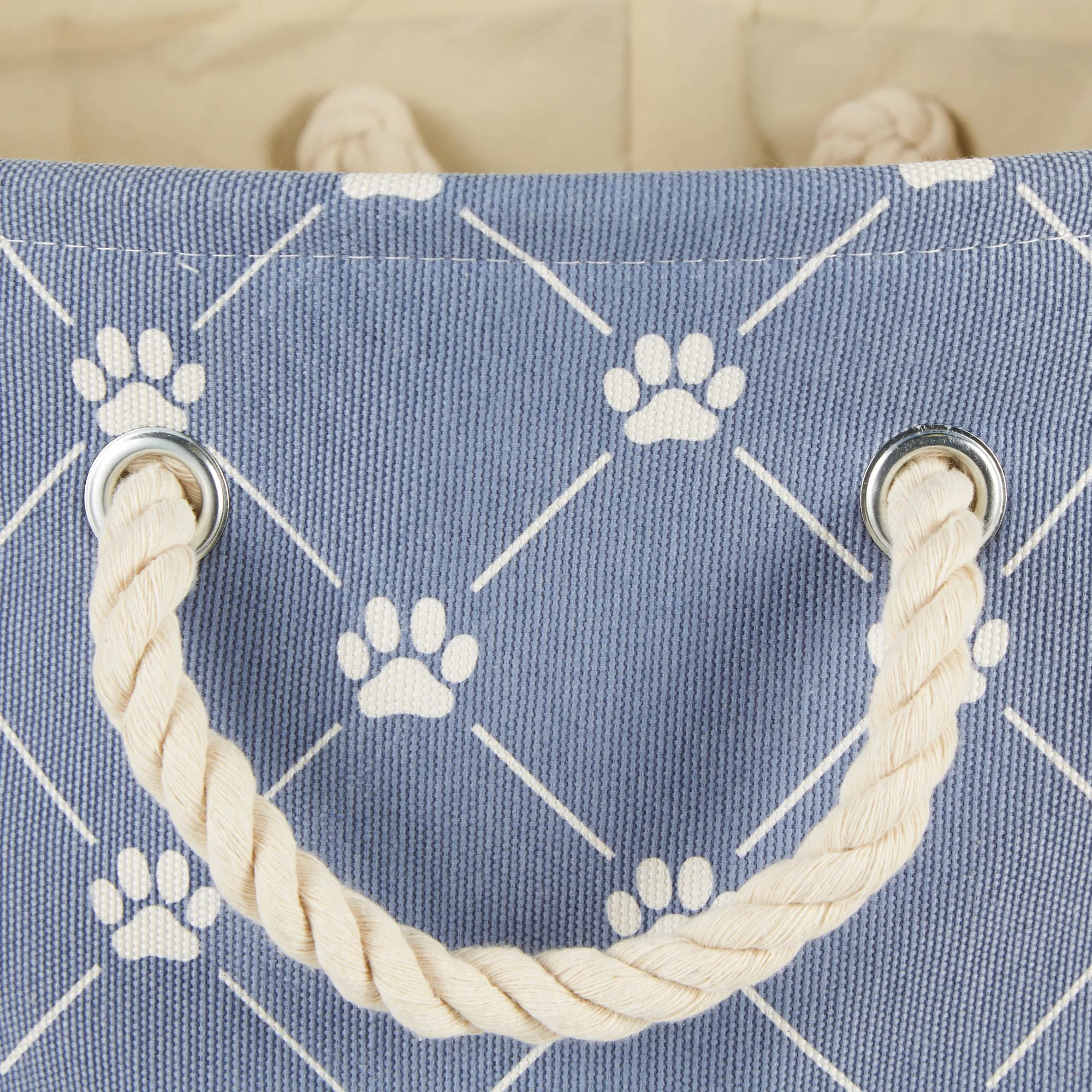Collapsible Pet Storage Bin, Trellis Paw Print, Stonewash Blue, Small - 14x8x9"