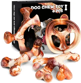 DBF 4 Pack Indestructible Dog Chew Toys for Aggressive Chewers Medium Small Breed - Durable Tough Dog Toy with Bacon Flavor, Heavy Duty Hard Nylon Dog Chew Bones for Large Dog Teething Cleaning