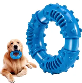 Dog Chew Ring Toy, Though, Durable and Non Toxic Blue Rubber Dog Toys, Interactive Dental Teething Toy for Large Dogs, Aggressive Chewers Large Breed, Fun to Chew, (Blue), 1 Count (Pack of 1)