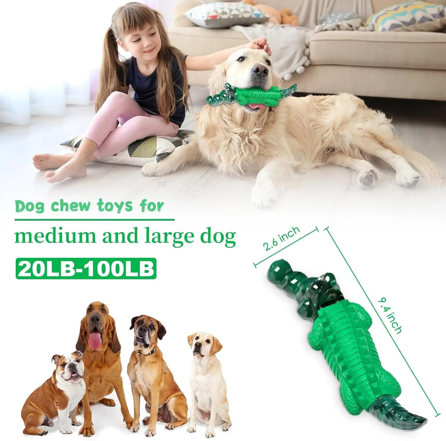 Dog Chew Toys for Aggressive Chewers - Indestructible Dog Toy to Reduce Pet Anxiety and Boredom for Small, Medium, Large Breed