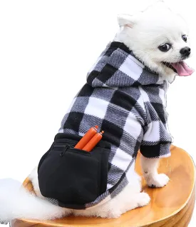 Dog Hoodie for Small Medium Large Dogs,Plaid Dog Hoodie with Zipper Pocket,Fleece Dog Christmas Outfit for All Sized Dogs, Dog Cold Weather Coats for Dogs 1~90lbs(XL,Plaid White)
