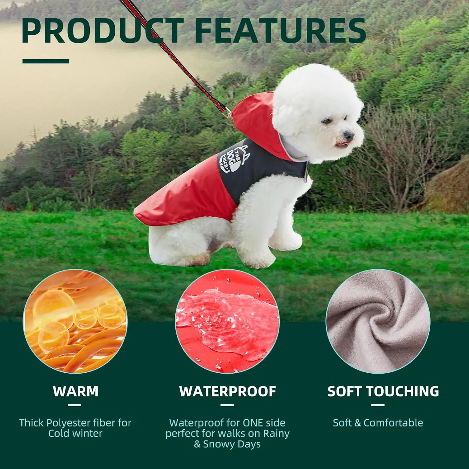 Dog Raincoats,Winter Coat,Windproof Waterproof Warm Jacket,Pet Dog Clothes for Small Medium Large Dogs(Red, Medium)