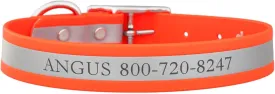 dogIDs Personalized Reflective Waterproof Dog Collar - Custom, Durable, Adjustable, Odor Resistant, Safe, Engraved - Orange, 1 in x 18 in (Fits Neck Sizes: 16-20 in)