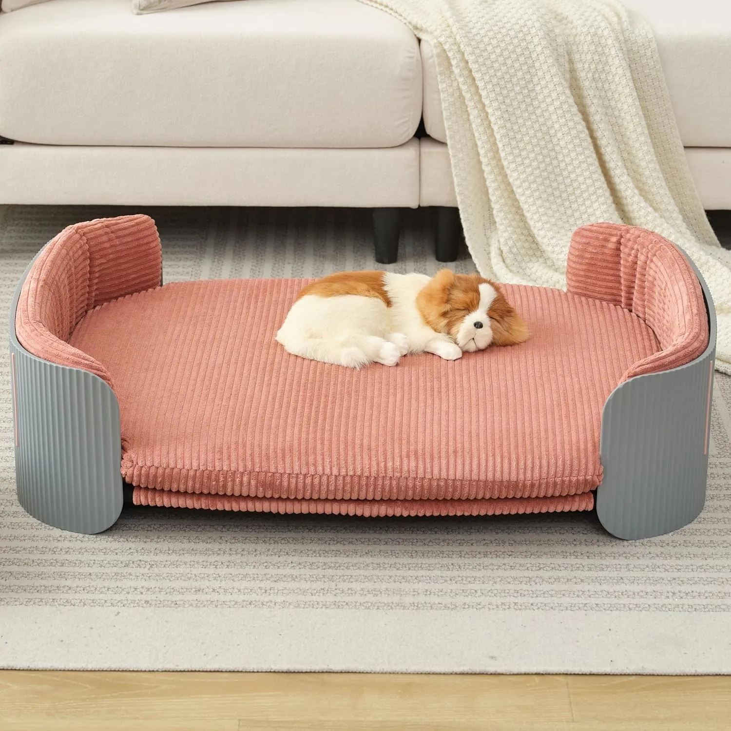 Dog's Pink Bed Morden Large Sofa Beds for Dogs with Removable Washable Flannel Cover Orthopedic Memory Rebound Foam Couch Puppy Essentials Anti-Scratch Grey PP Frame Indoor Elevated Pet Beds