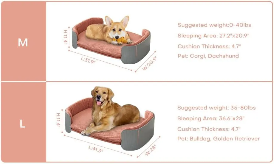 Dog's Pink Bed Morden Large Sofa Beds for Dogs with Removable Washable Flannel Cover Orthopedic Memory Rebound Foam Couch Puppy Essentials Anti-Scratch Grey PP Frame Indoor Elevated Pet Beds
