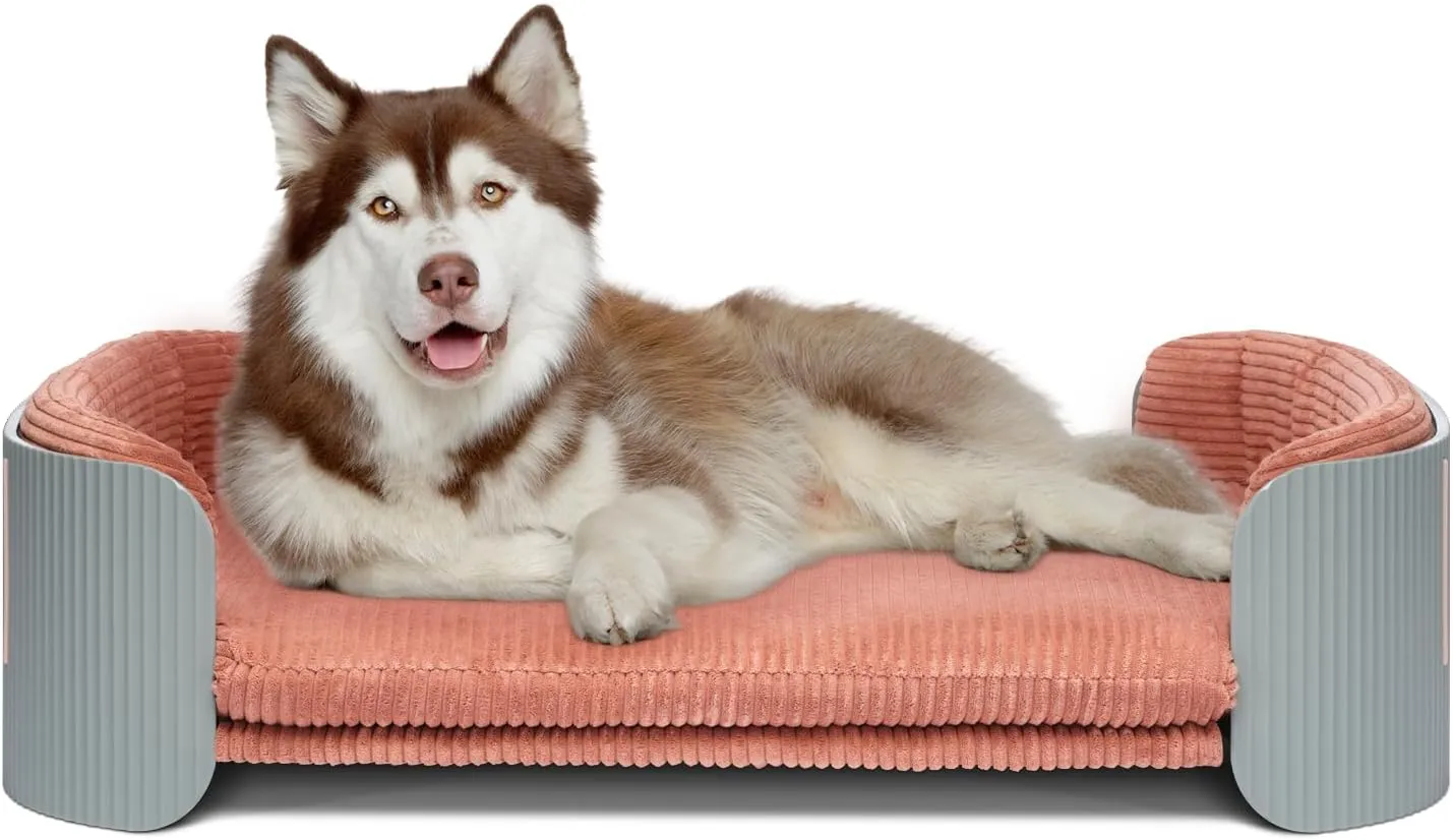 Dog's Pink Bed Morden Large Sofa Beds for Dogs with Removable Washable Flannel Cover Orthopedic Memory Rebound Foam Couch Puppy Essentials Anti-Scratch Grey PP Frame Indoor Elevated Pet Beds