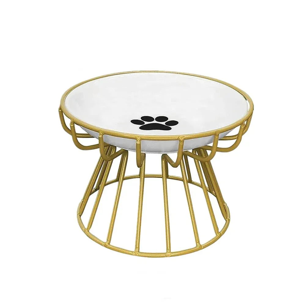 Elevated Ceramic Cat Bowls with Stylish Metal Stand