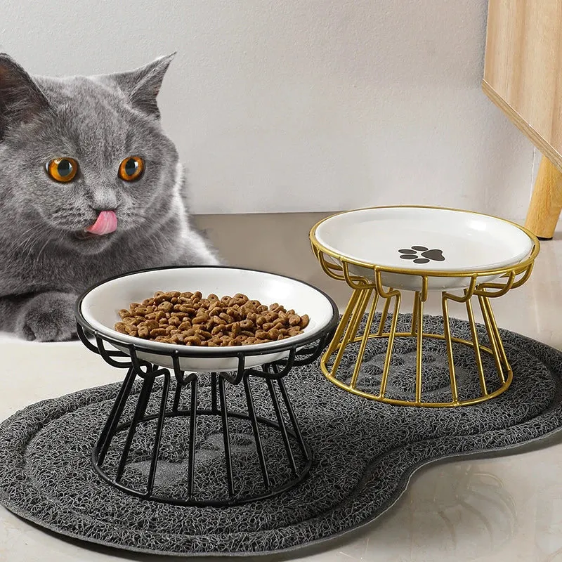 Elevated Ceramic Cat Bowls with Stylish Metal Stand