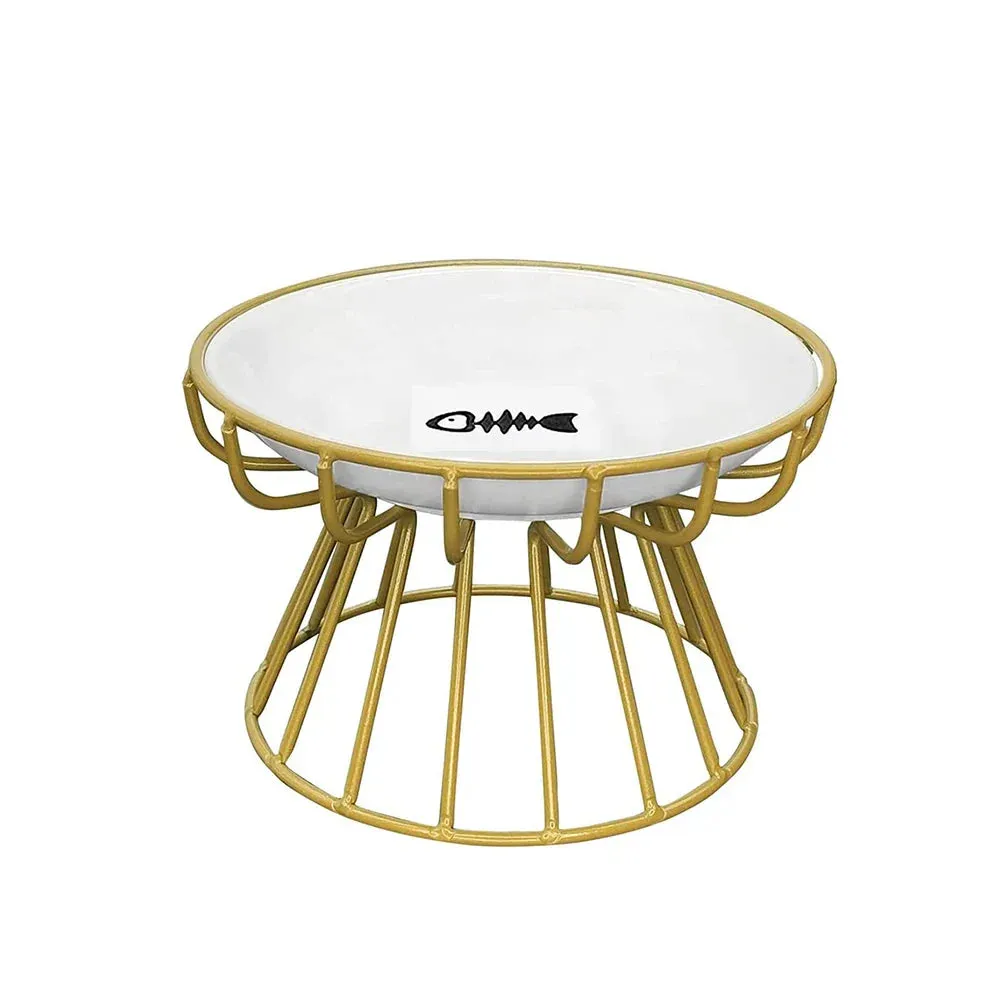 Elevated Ceramic Cat Bowls with Stylish Metal Stand