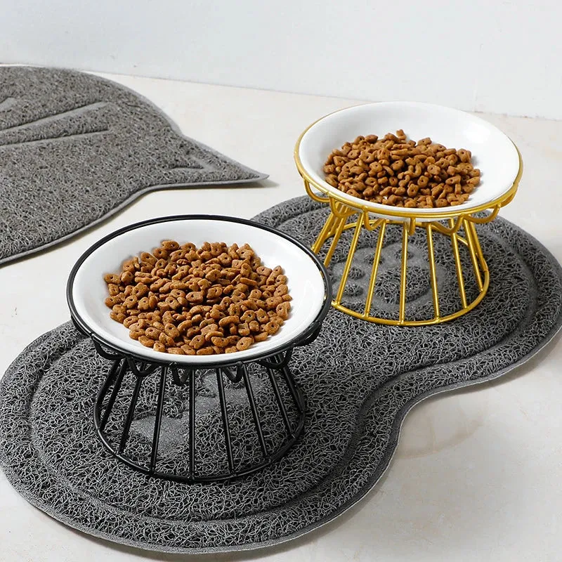 Elevated Ceramic Cat Bowls with Stylish Metal Stand
